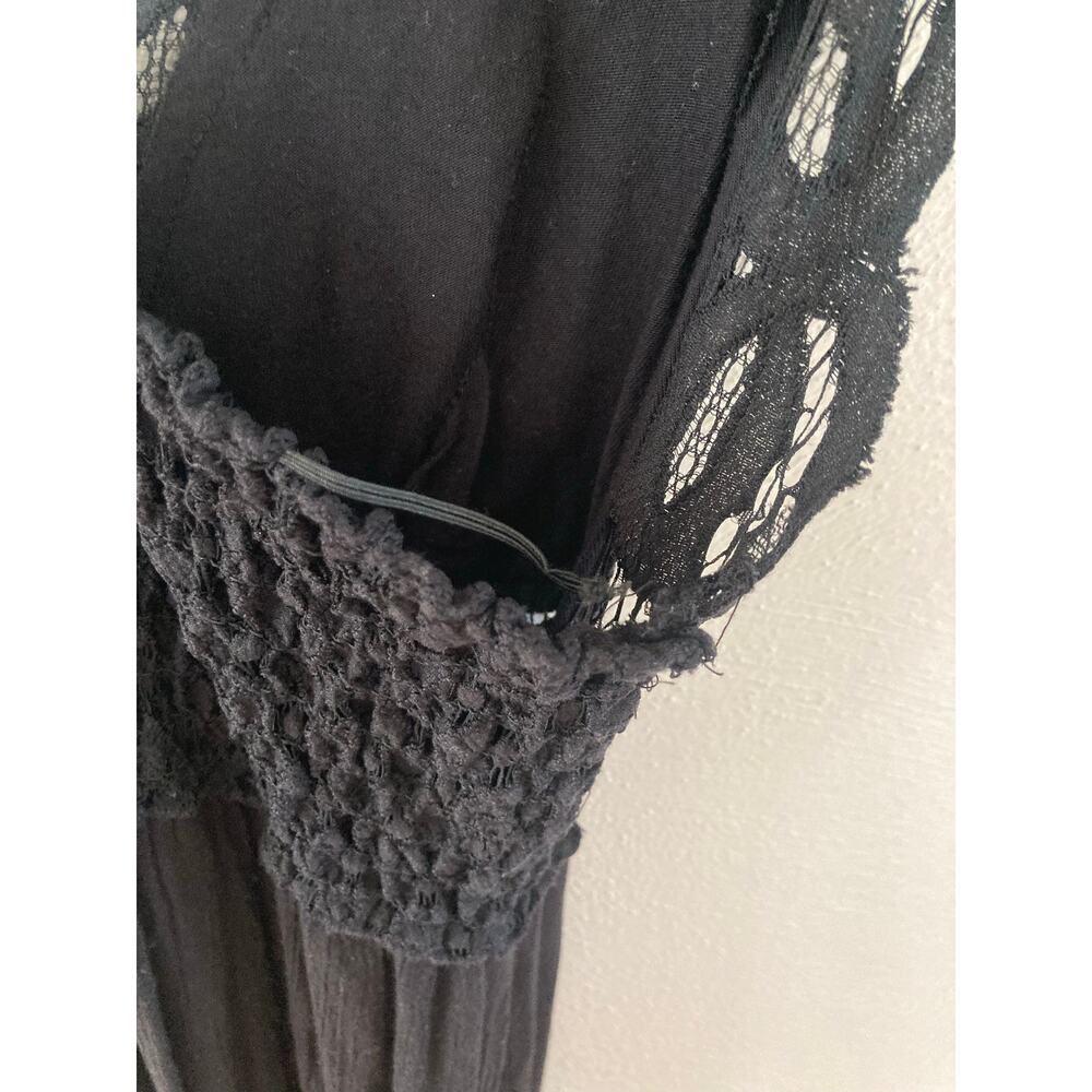Free People Adella Maxi Slip Dress Black Lace Boho Tiered Crochet Lace L - Picture 12 of 12